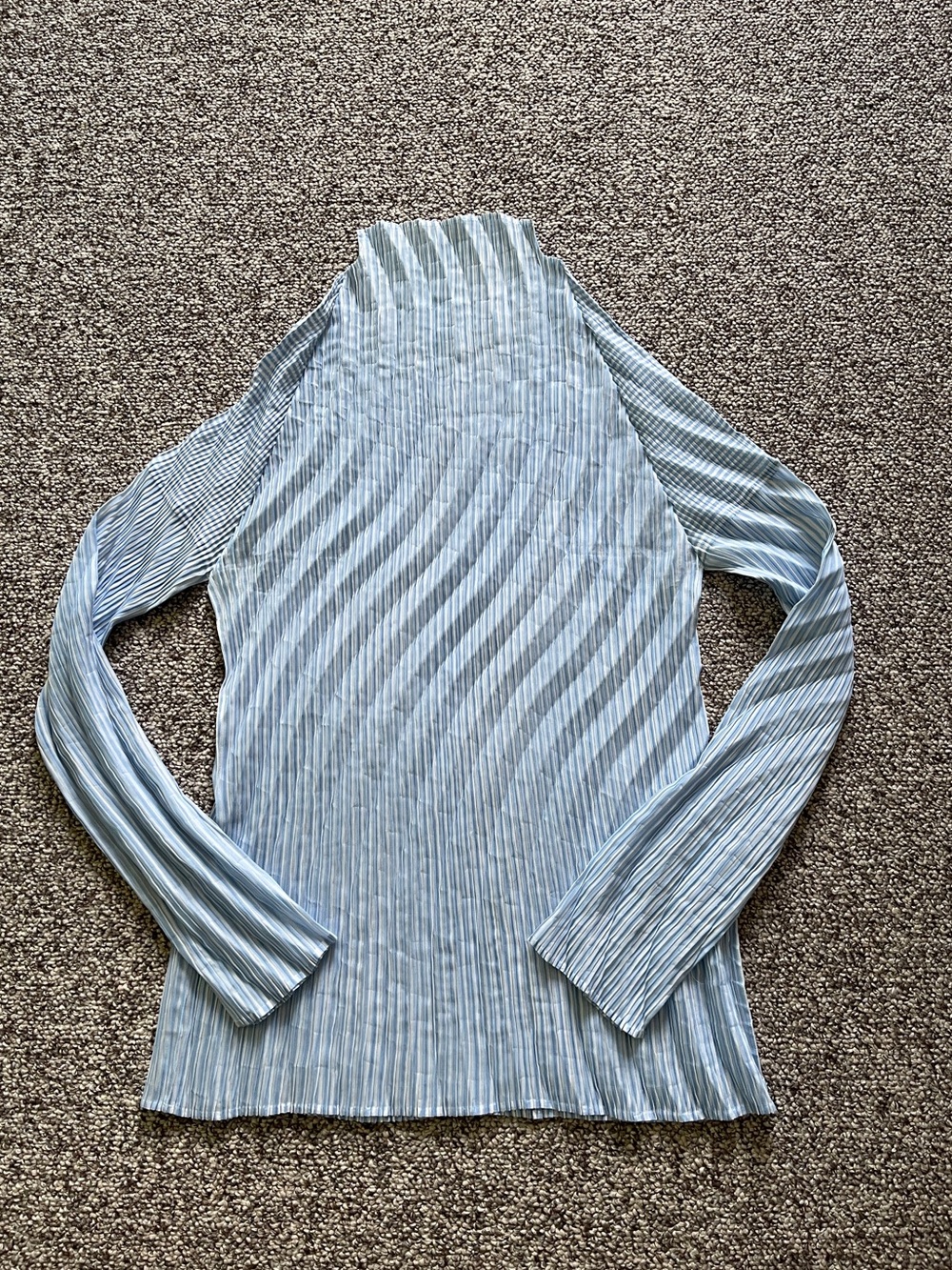 Issey Miyake Blue White Striped Pleated Semi Sheer Mock Neck Top Tunic Shirt 2